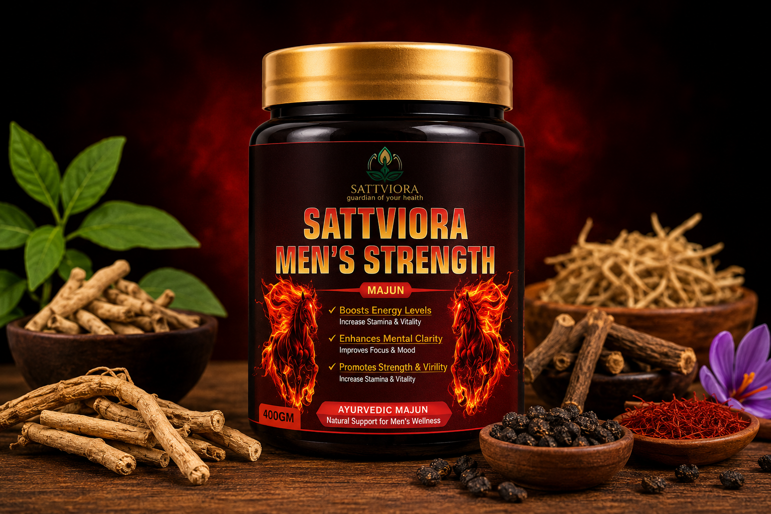 Sattviora Men’s Strength Majun | Ayurvedic Herbal Vitality & Stamina Supplement for Men | Ashwagandha, Shilajit & Safed Musli | 100gm