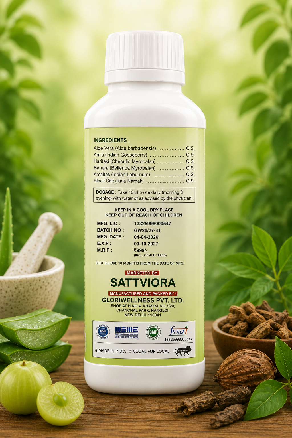 Sattviora Arsh Shakti Juice | Ayurvedic Herbal Juice for Digestive & Rectal Wellness | Aloe Vera, Amla & Haritaki Blend | 200ml