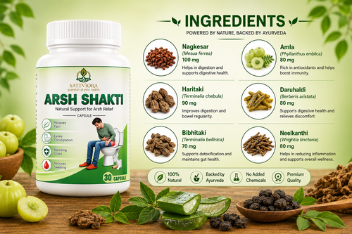 Sattviora Arsh Shakti Capsules | Ayurvedic Herbal Capsules for Digestive & Rectal Wellness | Nagkesar, Haritaki & Amla | 30 Capsules