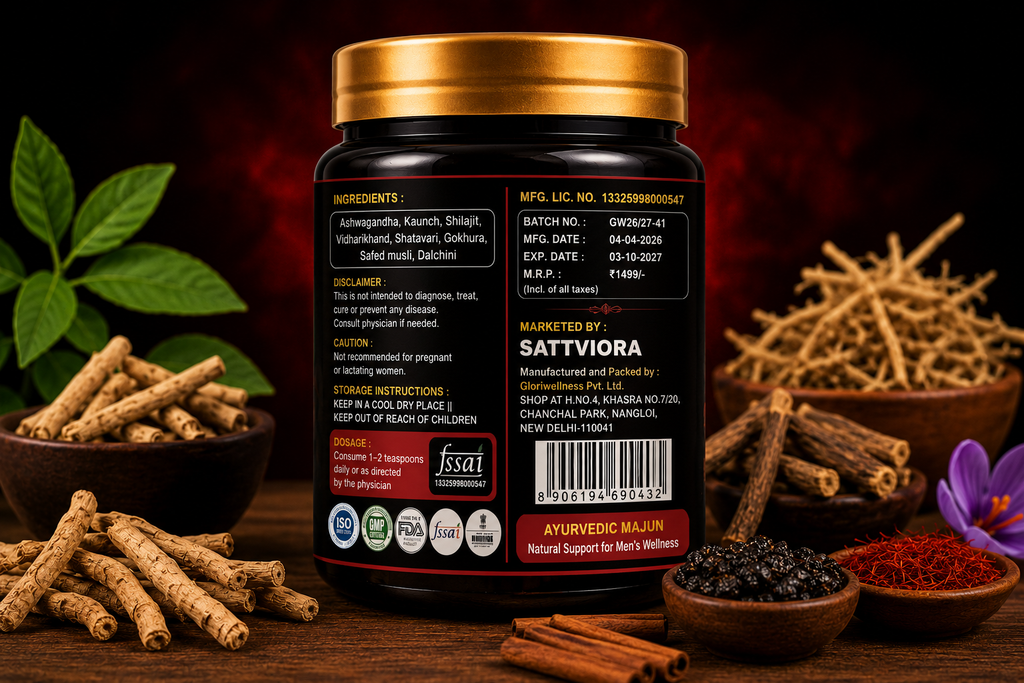 Sattviora Men’s Strength Majun | Ayurvedic Herbal Vitality & Stamina Supplement for Men | Ashwagandha, Shilajit & Safed Musli | 100gm