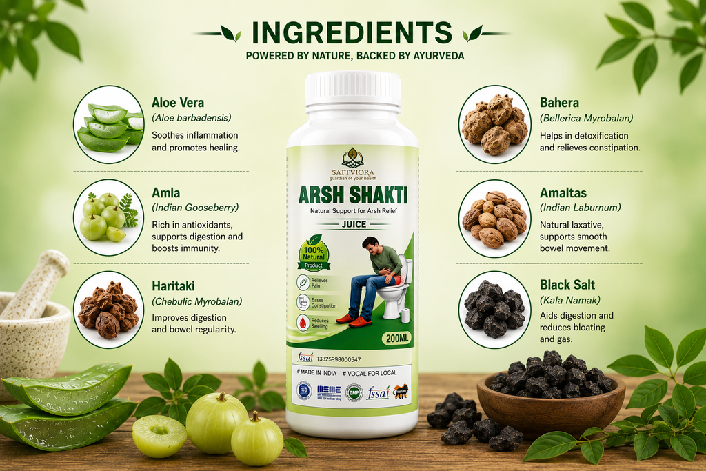 Sattviora Arsh Shakti Juice | Ayurvedic Herbal Juice for Digestive & Rectal Wellness | Aloe Vera, Amla & Haritaki Blend | 200ml