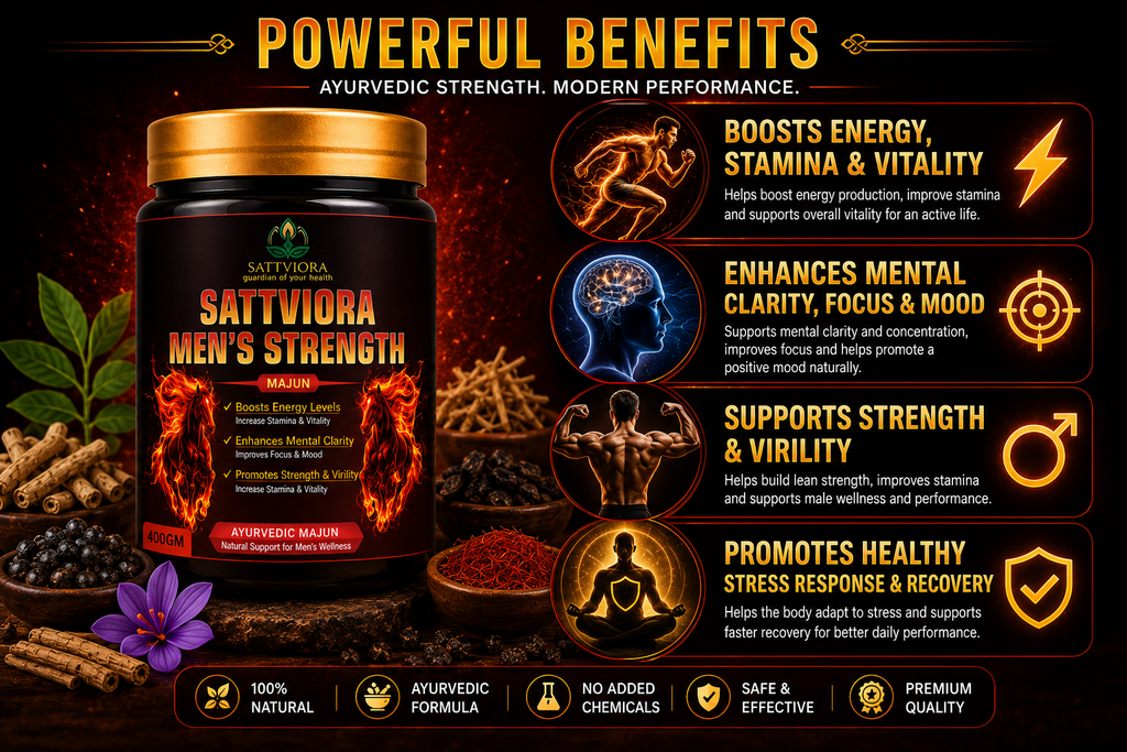 Sattviora Men’s Strength Majun | Ayurvedic Herbal Vitality & Stamina Supplement for Men | Ashwagandha, Shilajit & Safed Musli | 100gm