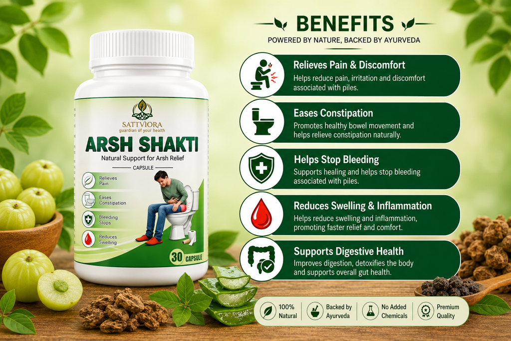 Sattviora Arsh Shakti Capsules | Ayurvedic Herbal Capsules for Digestive & Rectal Wellness | Nagkesar, Haritaki & Amla | 30 Capsules